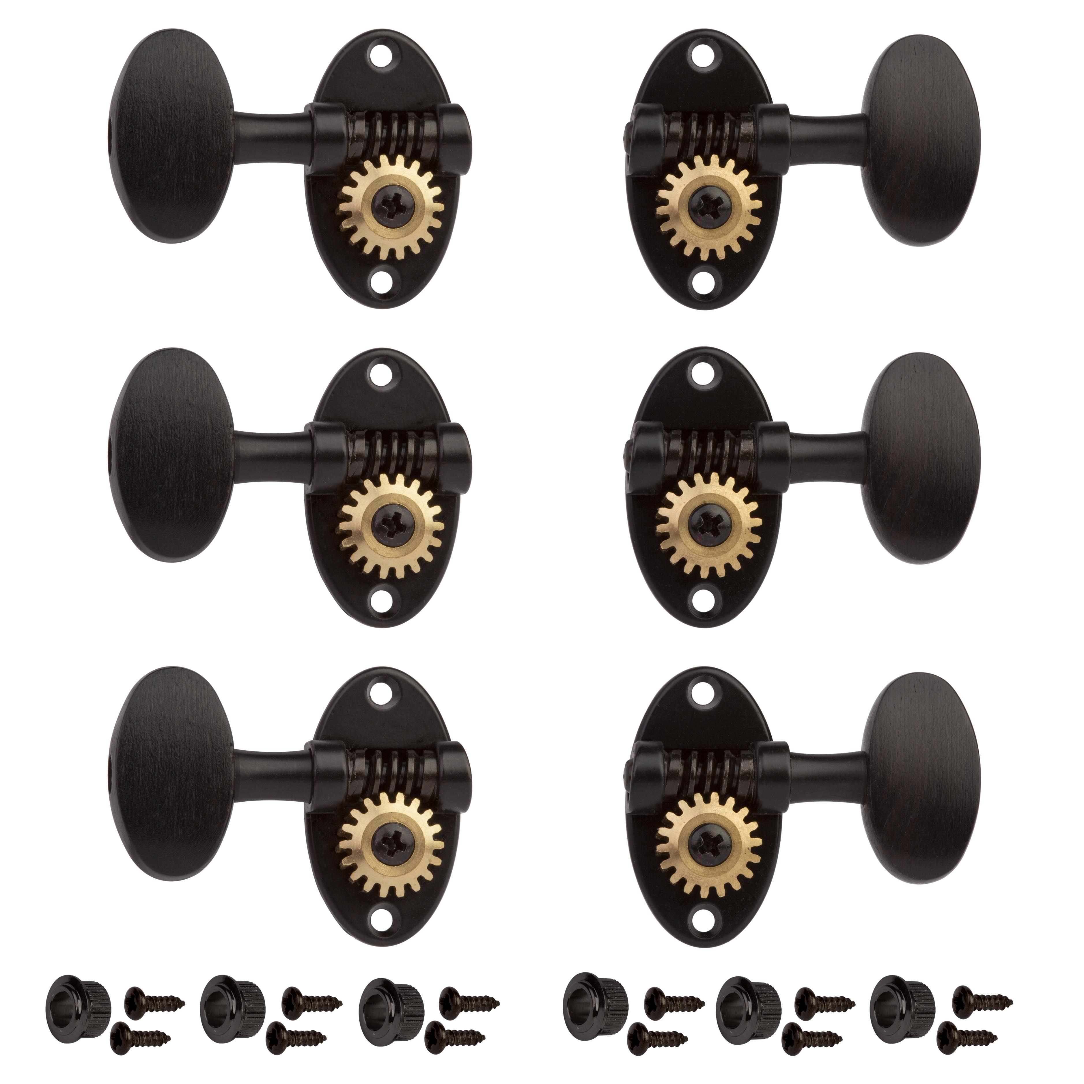 Schertler Guitar Tuning Keys for 3+3 Solid Pegheads - Ebony Knobs