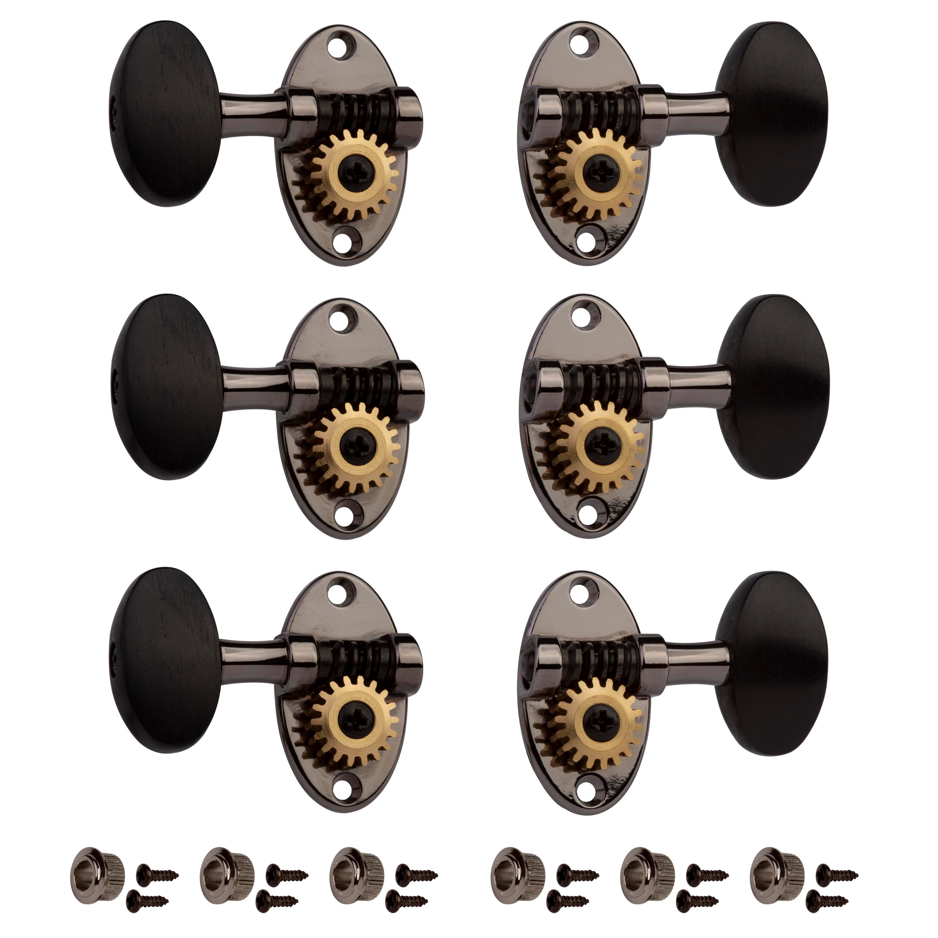 Schertler Guitar Tuning Keys for 3+3 Solid Pegheads - Ebony Knobs