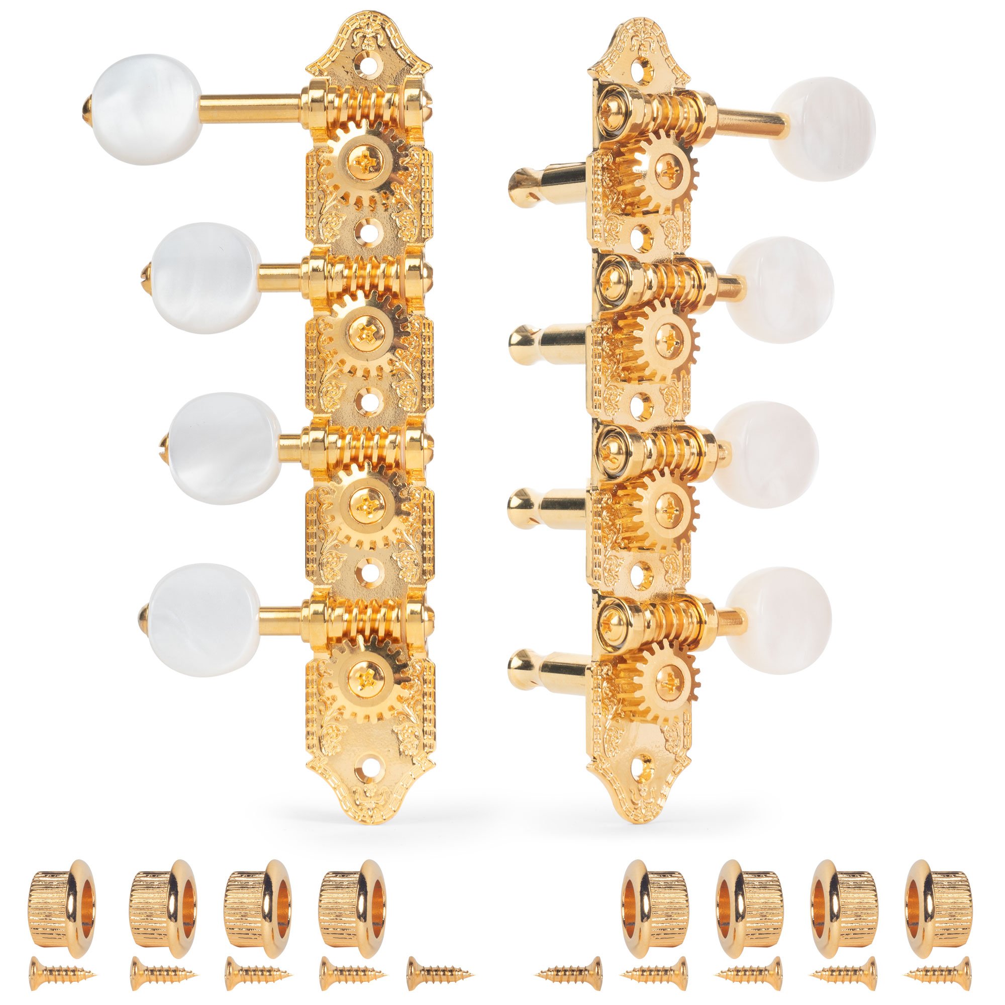 Grover F-Style 409 Mandolin Tuning Machines, Worm over string post, gold, 4L/4R Grover F-Style 409 Mandolin Tuning Machines, Worm over string post, gold, 4L/4R