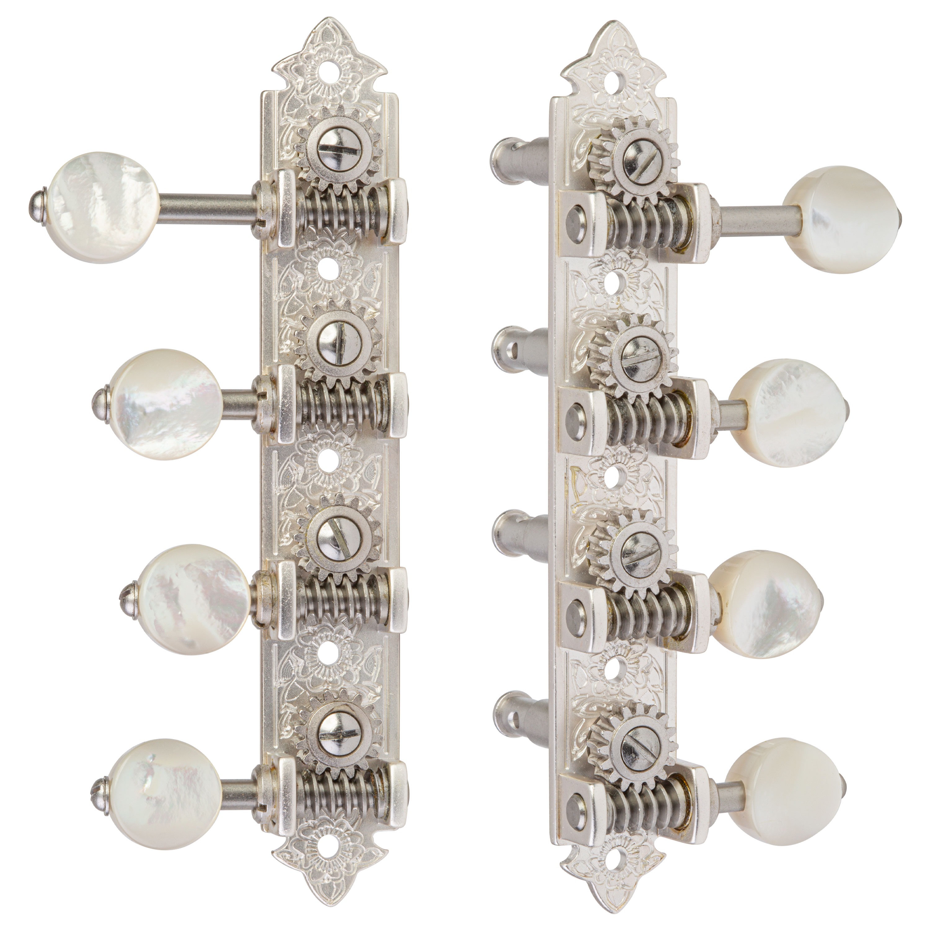 Waverly F-style Mandolin Machines with Ebony Knobs, Satin silver Waverly F-style Mandolin Machines with Ebony Knobs, Satin silver