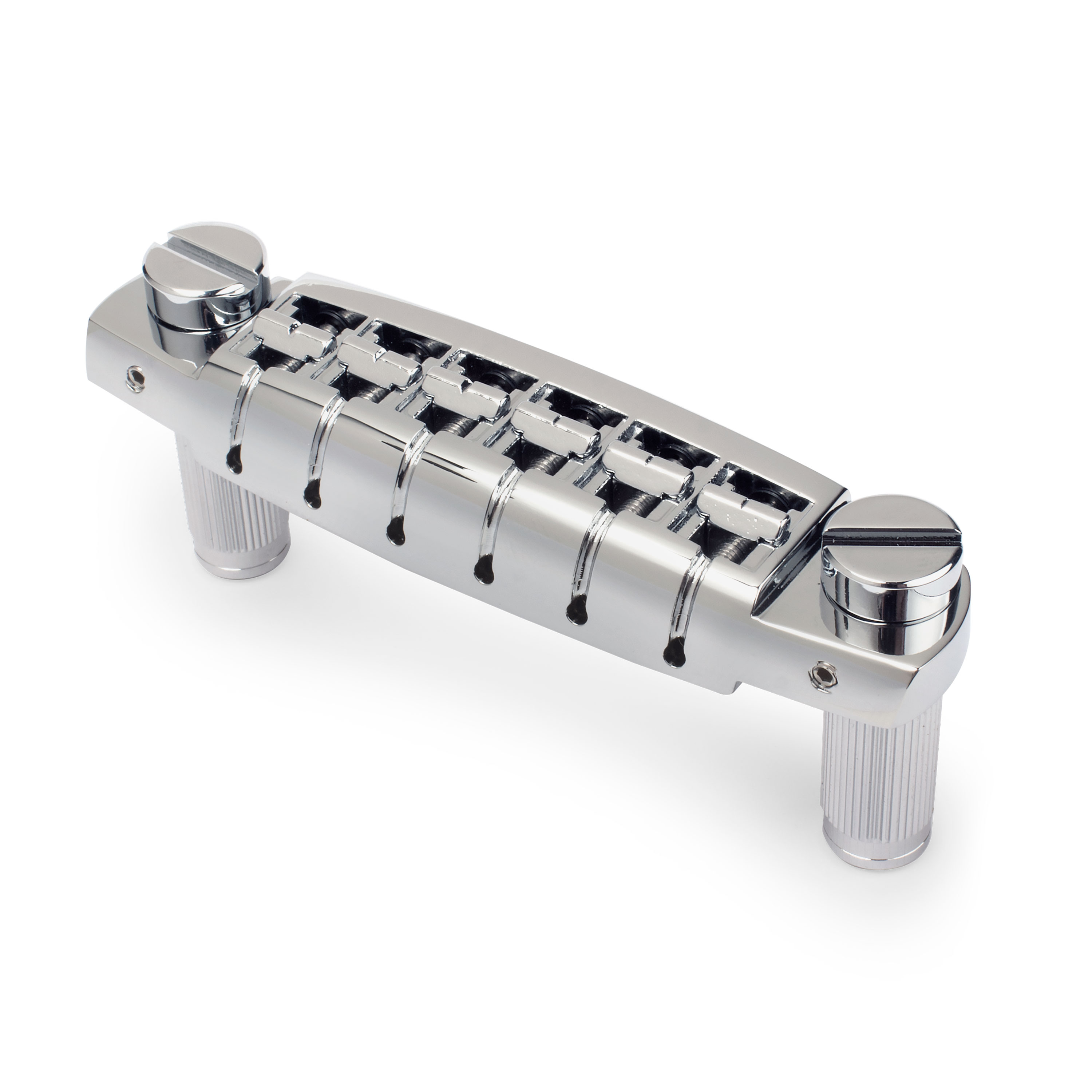 Golden Age Low-profile Wraparound Bridge with Standard Studs, Chrome, slotted Golden Age Low-profile Wraparound Bridge with Standard Studs, Chrome, slotted