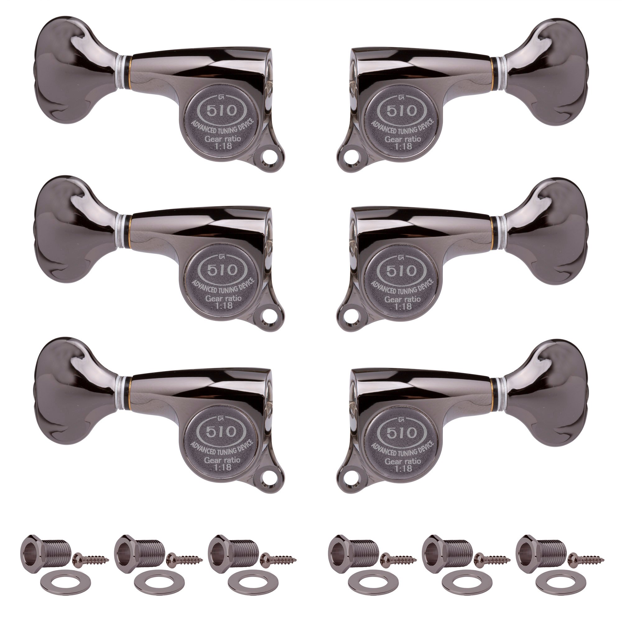 Gotoh Mini 510 3+3 Tuners with Metal Knobs, Cosmo black