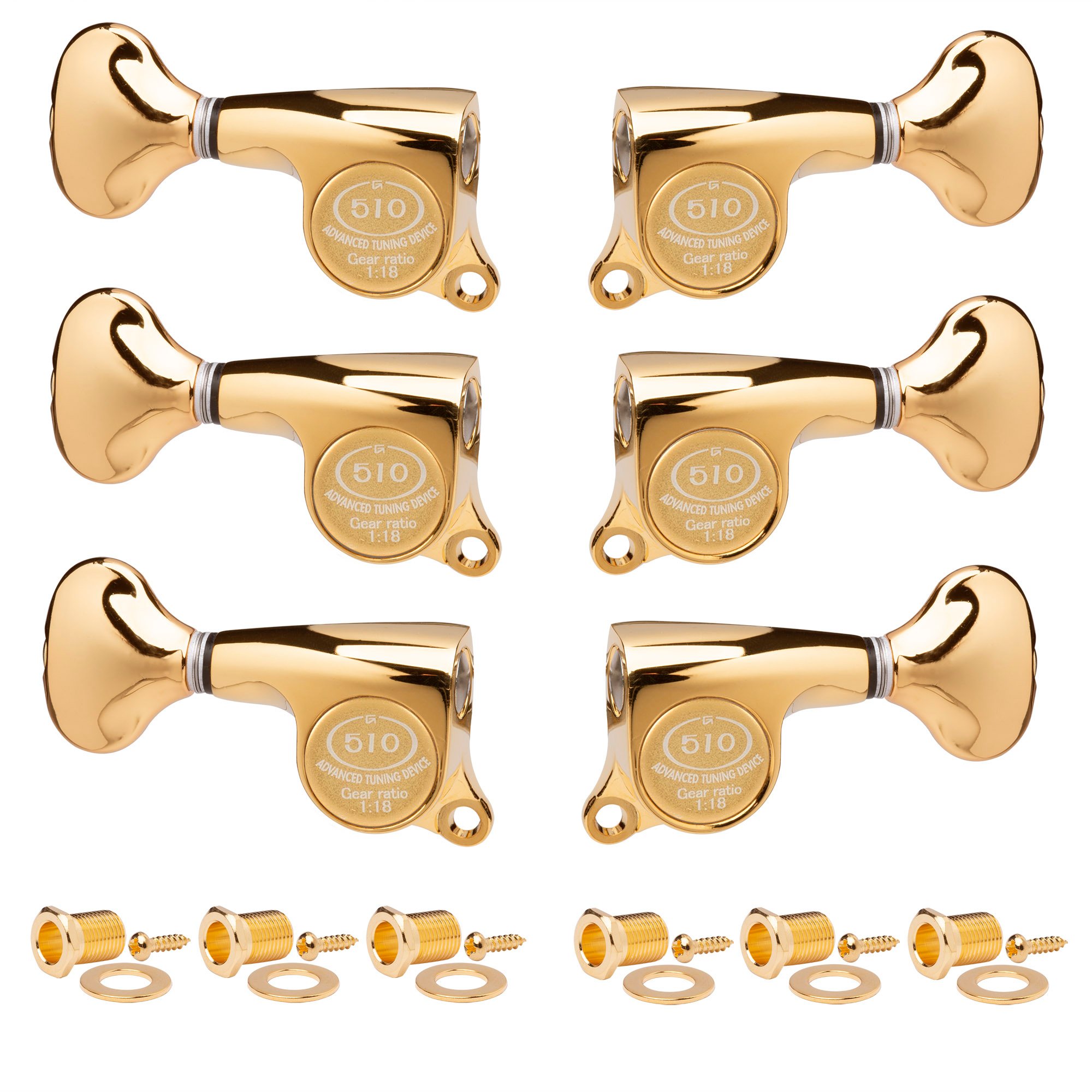 Gotoh Mini 510 3+3 Tuners with Metal Knobs, Gold