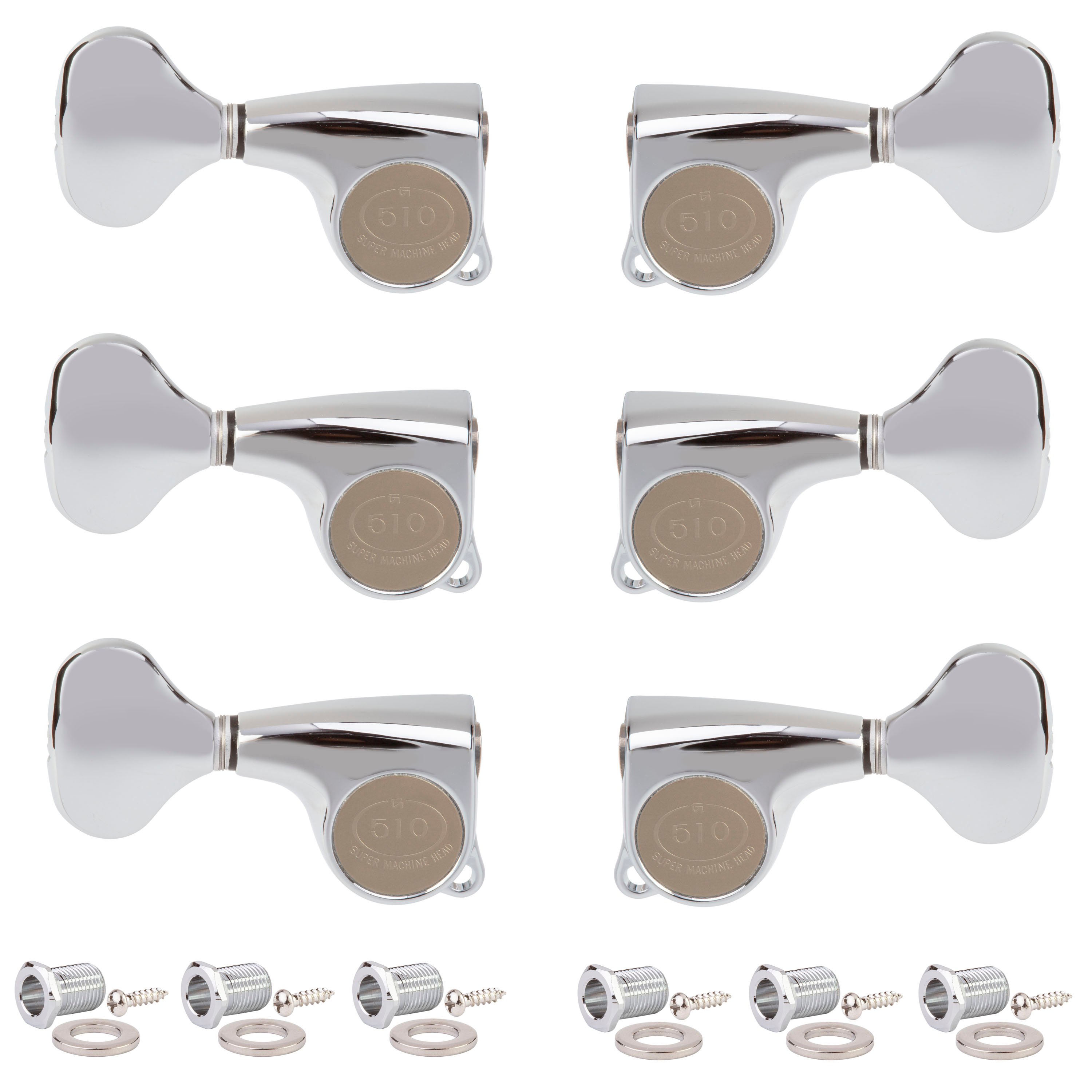 Gotoh Midsize 510 3+3 Tuners with Metal Knobs, Chrome Gotoh Midsize 510 3+3 Tuners with Metal Knobs, Chrome