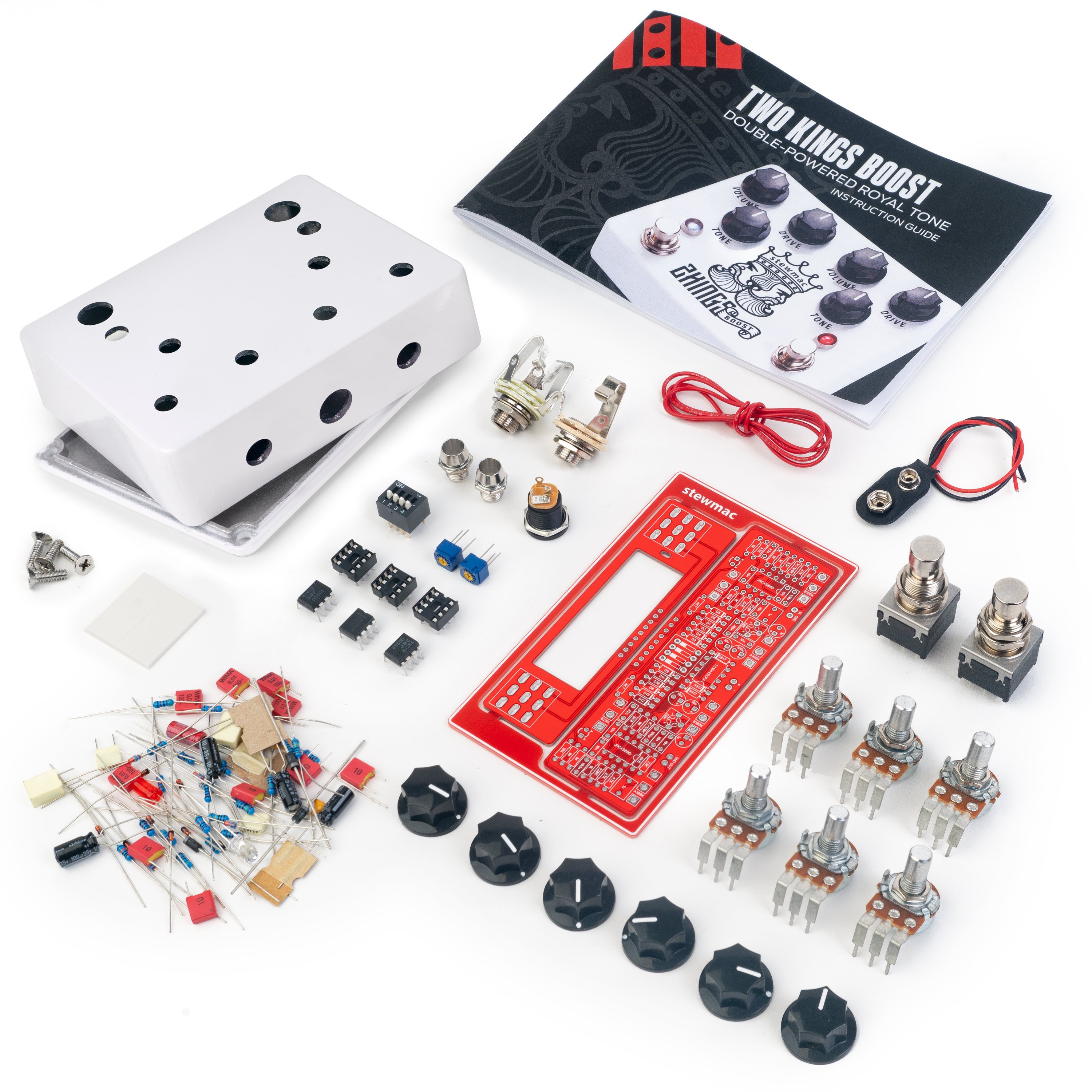 StewMac Two Kings Boost DIY Pedal Kit, With White Enclosure