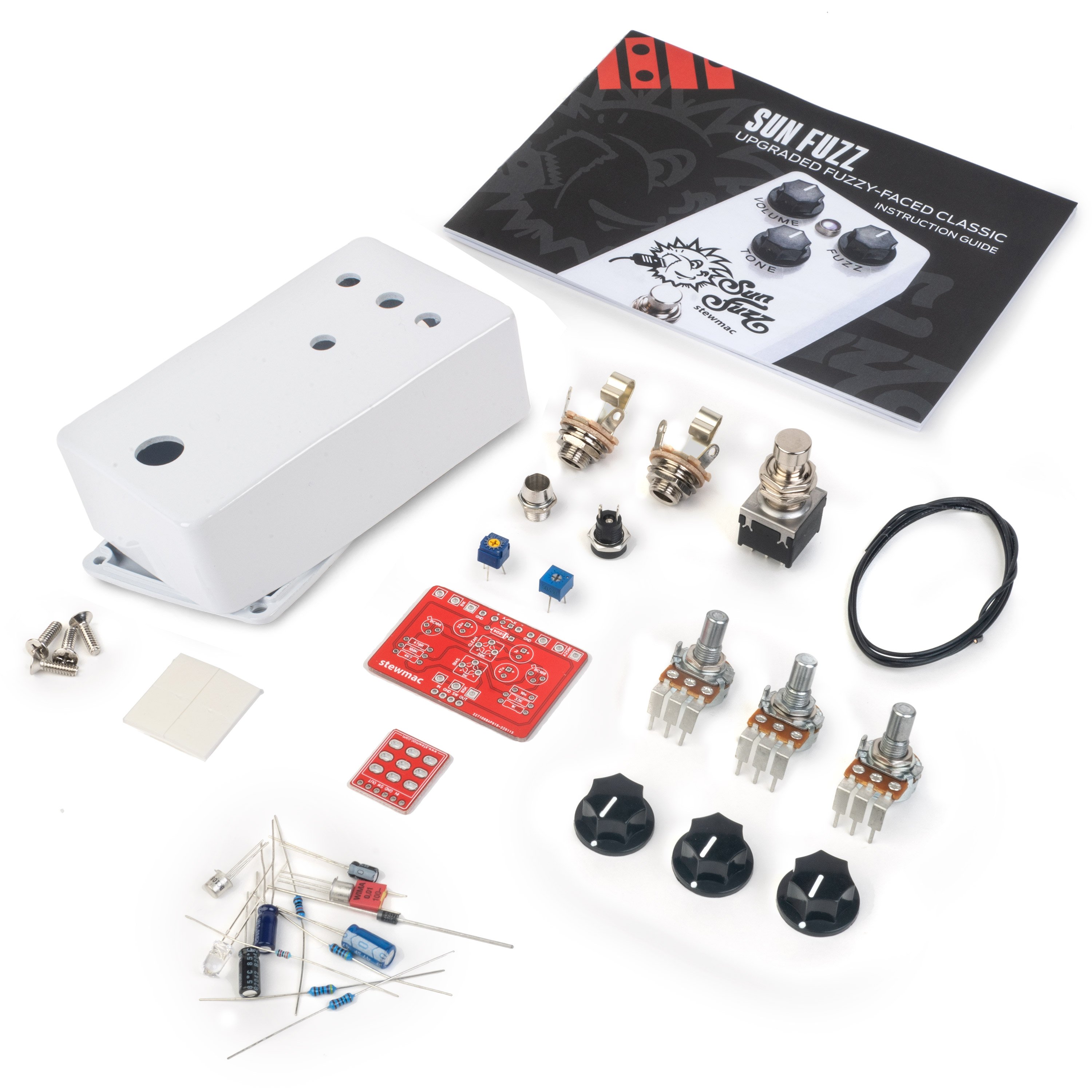 StewMac Sun Fuzz DIY Pedal Kit, With White Enclosure StewMac Sun Fuzz DIY Pedal Kit, With White Enclosure