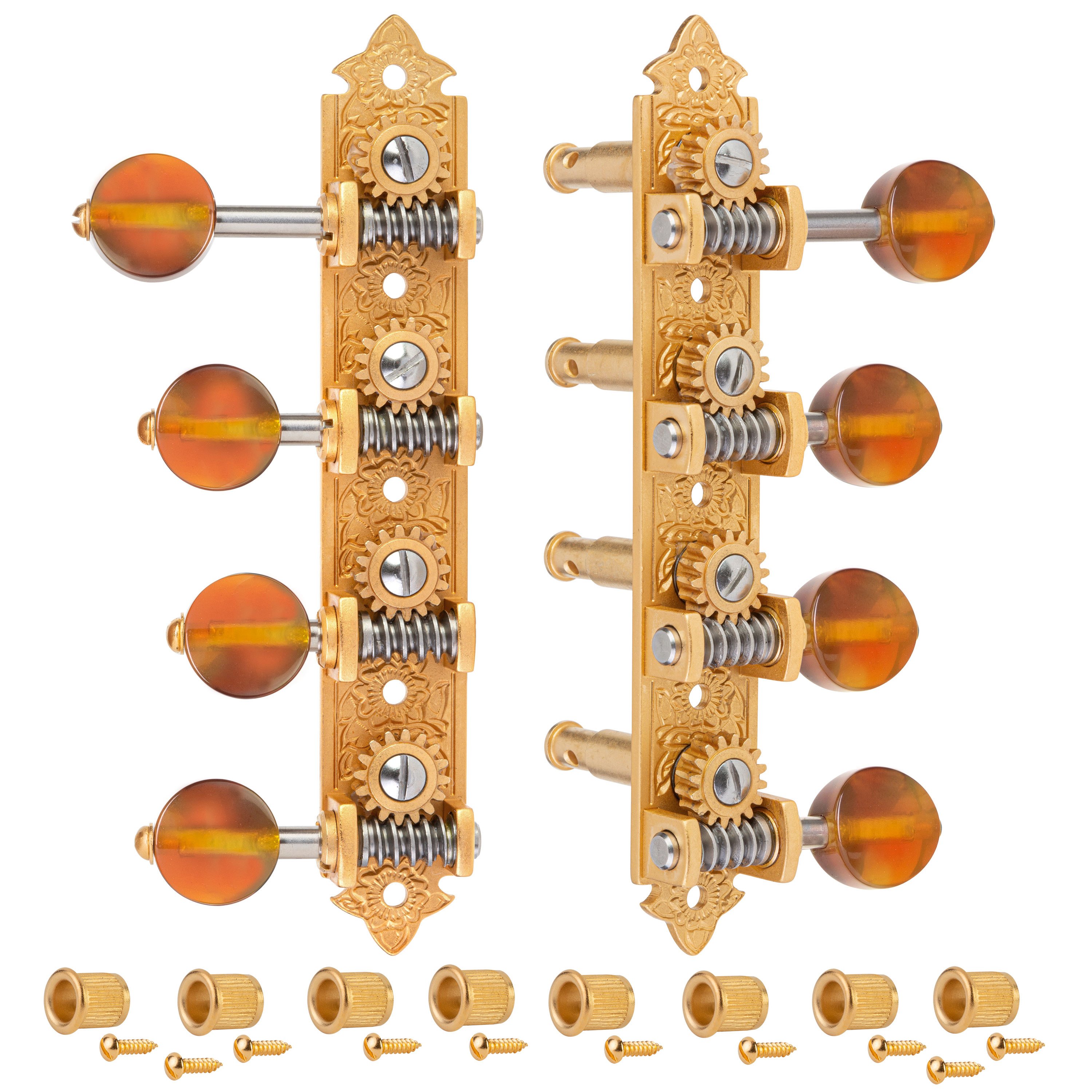 Waverly F-style Mandolin Machines with Amber Knobs, Satin Gold Waverly F-style Mandolin Machines with Amber Knobs, Satin Gold