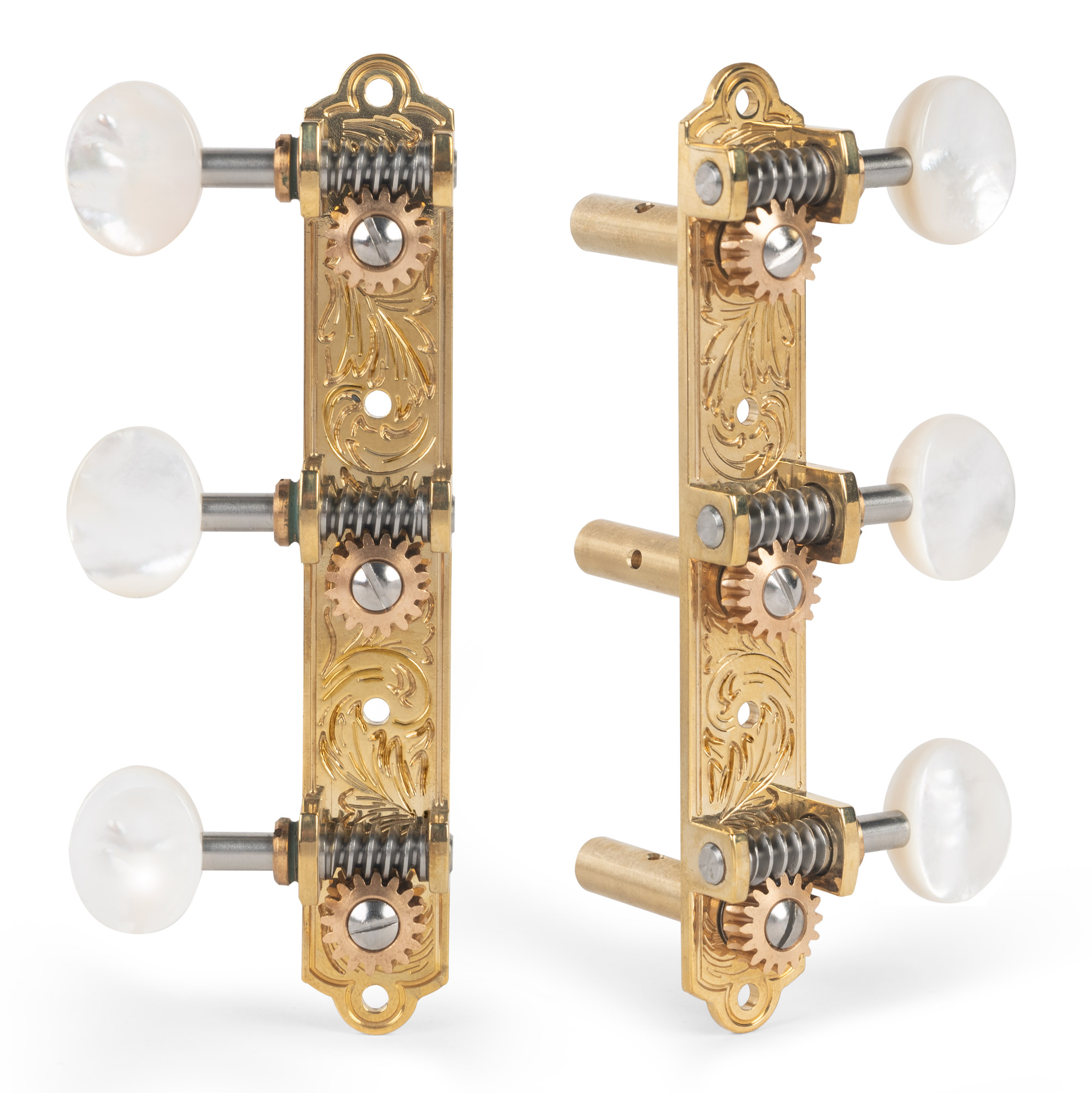 Waverly 3-On-Plate Guitar Tuners with Mother of Pearl Knobs for Slotted Pegheads
