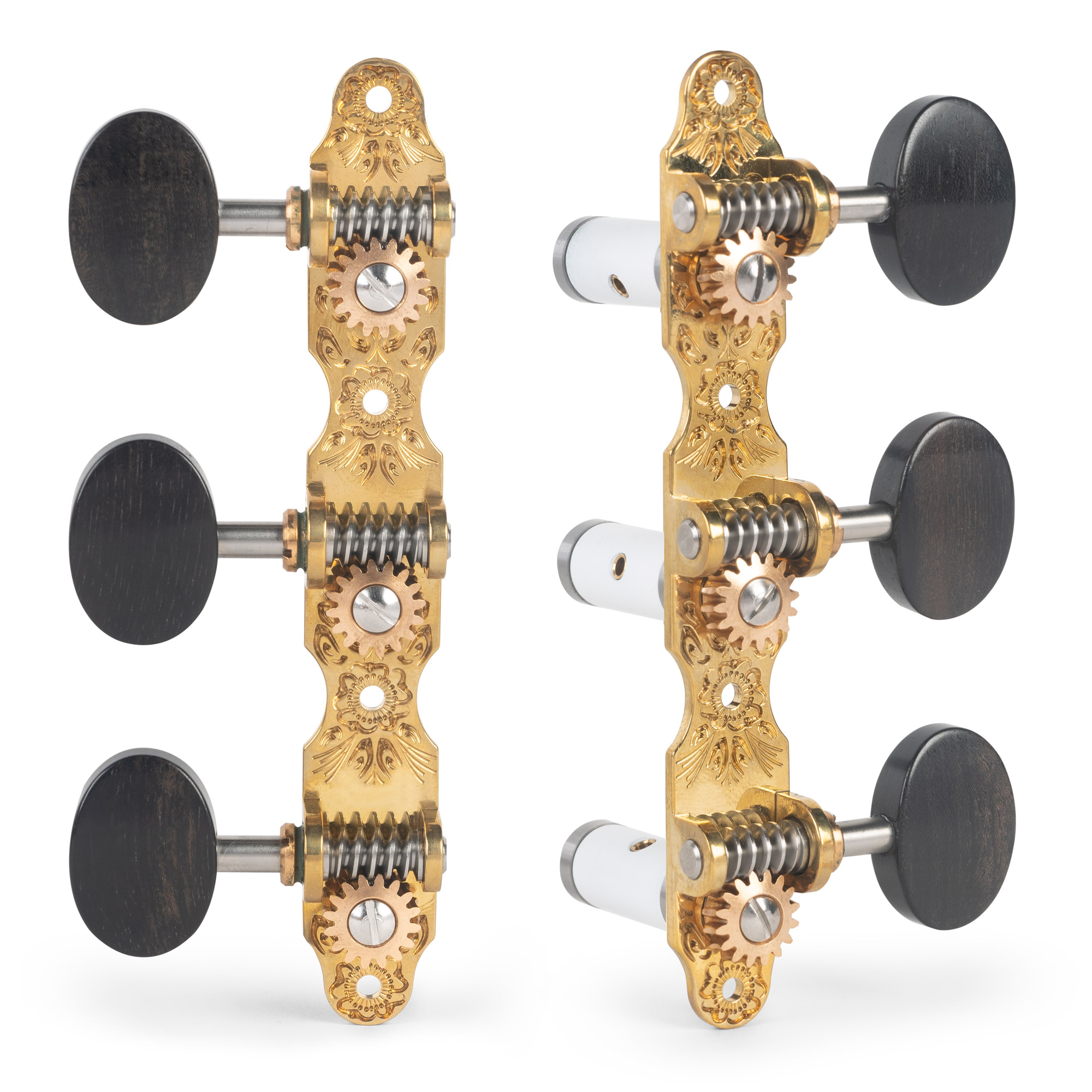 Sloane Classical Guitar Tuners with Ebony Knobs and Flower Baseplates StewMac