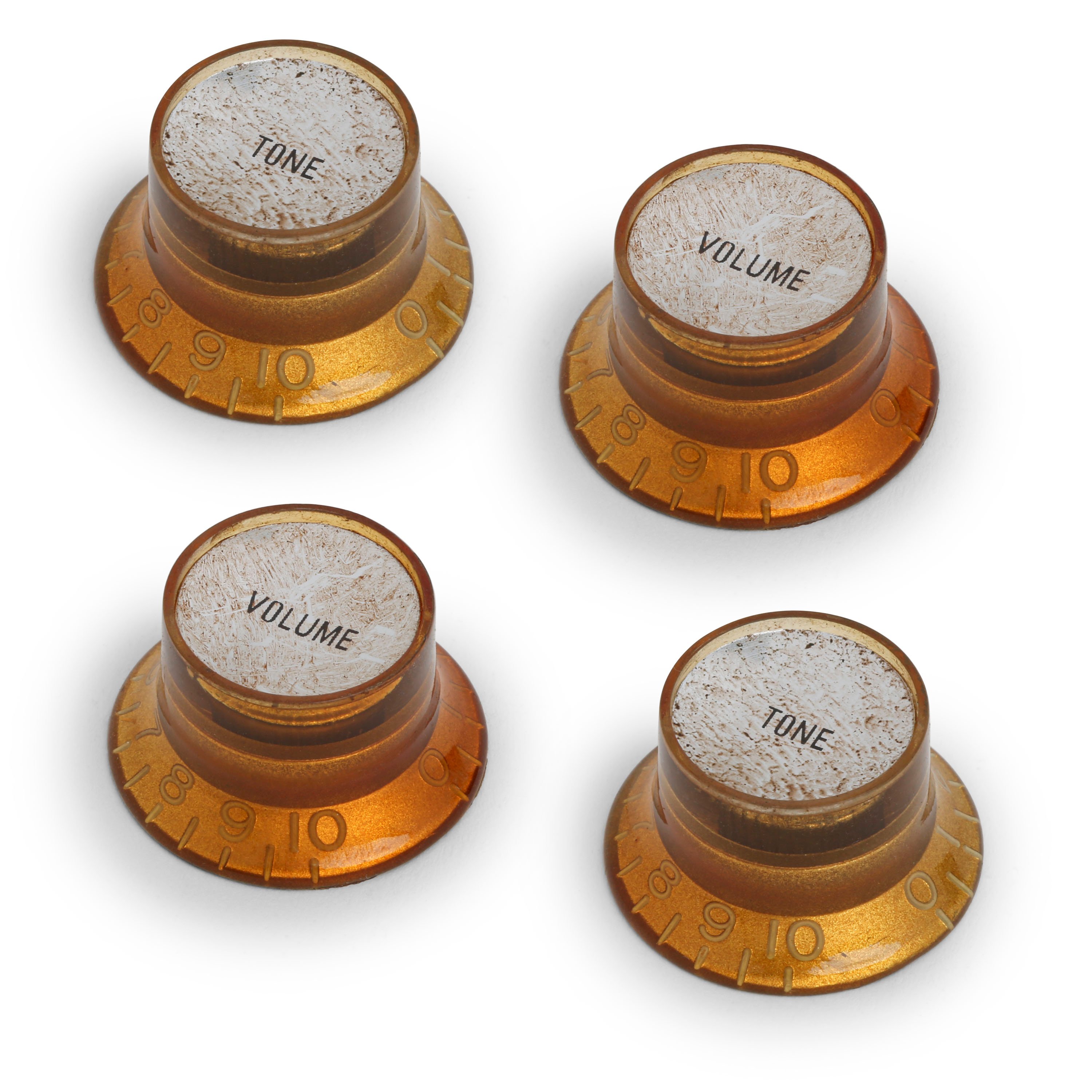 GuitarSlinger Aged Top Hat Bell Reflector Knobs, Set of 4, Aged Gold GuitarSlinger Aged Top Hat Bell Reflector Knobs, Set of 4, Aged Gold