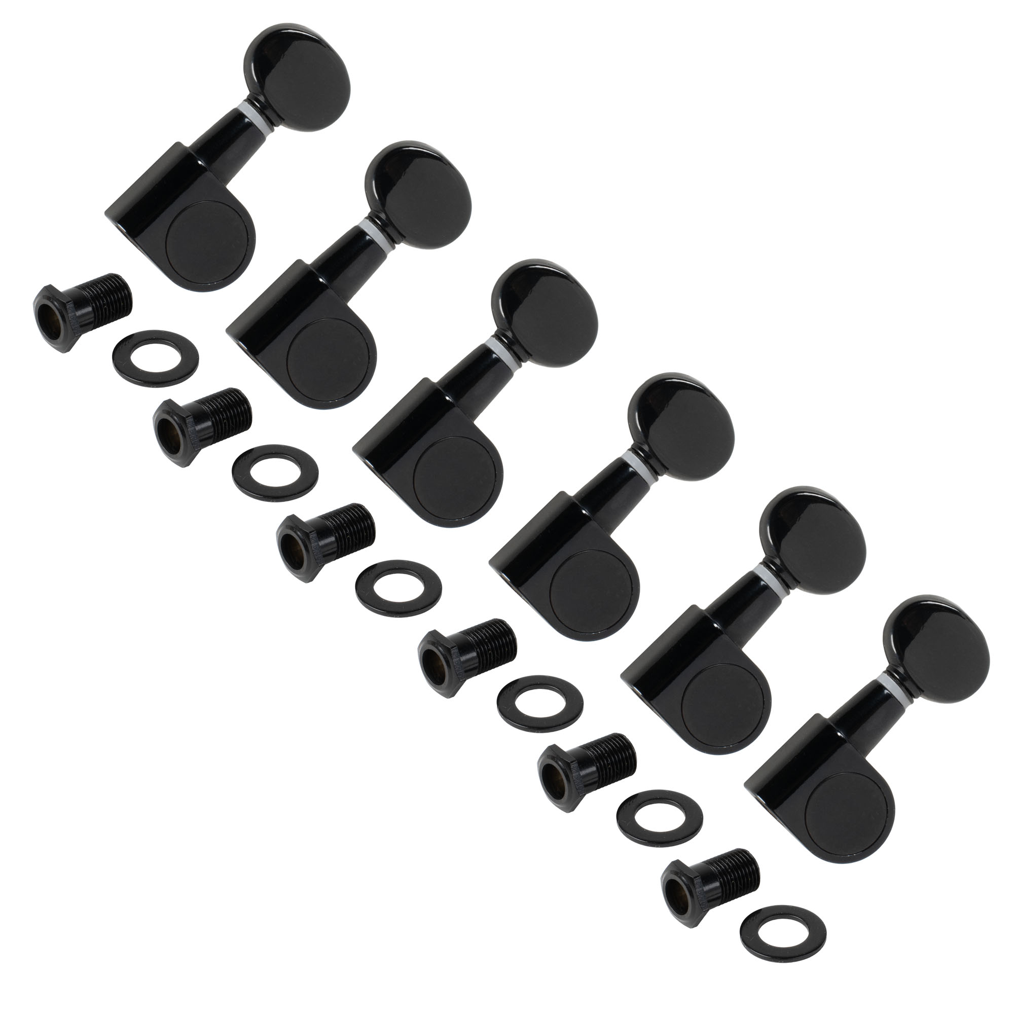 StewMac 6-In-Line Tuners with Oval Knob, Black StewMac 6-In-Line Tuners with Oval Knob, Black