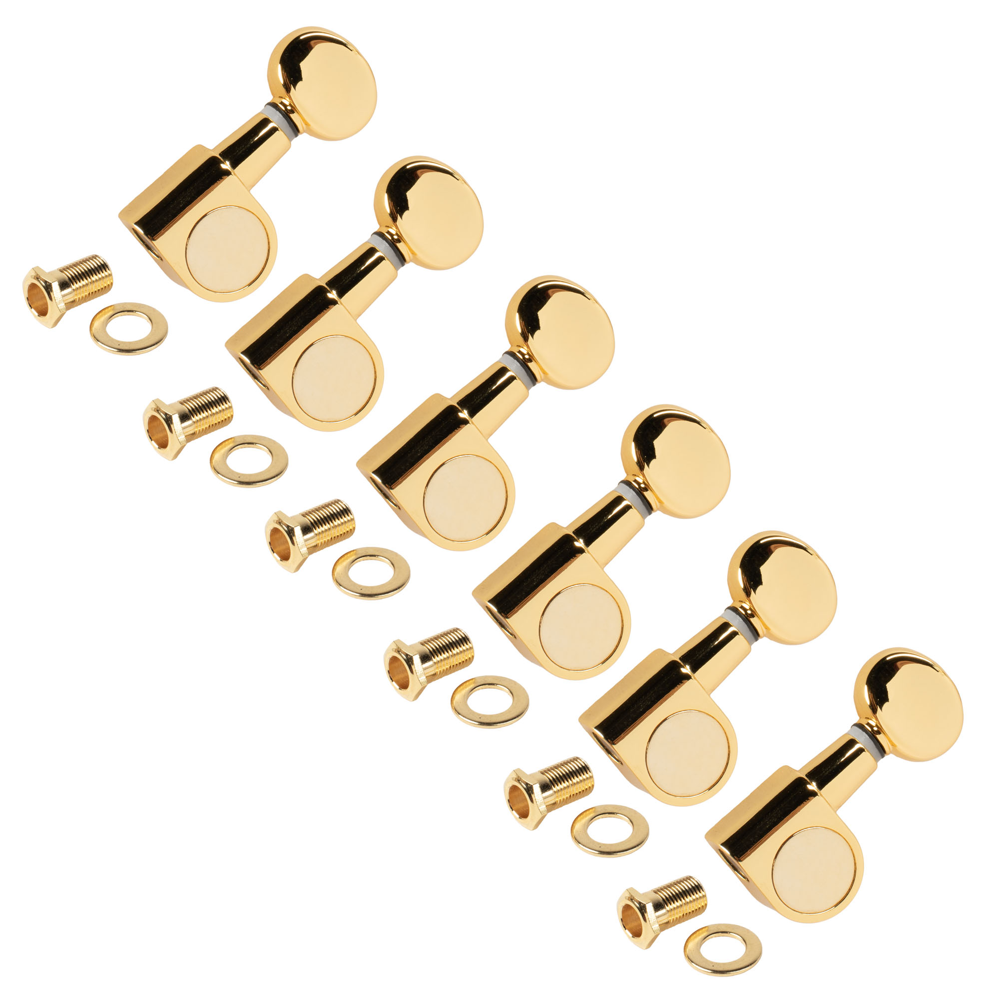 StewMac 6-In-Line Tuners with Oval Knob, Gold StewMac 6-In-Line Tuners with Oval Knob, Gold