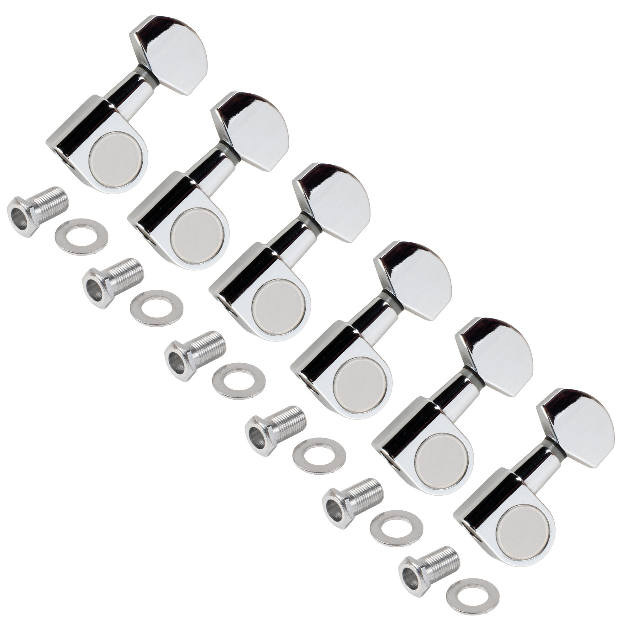 StewMac 6-In-Line Tuners with Large Schaller-style Knob, Chrome StewMac 6-In-Line Tuners with Large Schaller-style Knob, Chrome