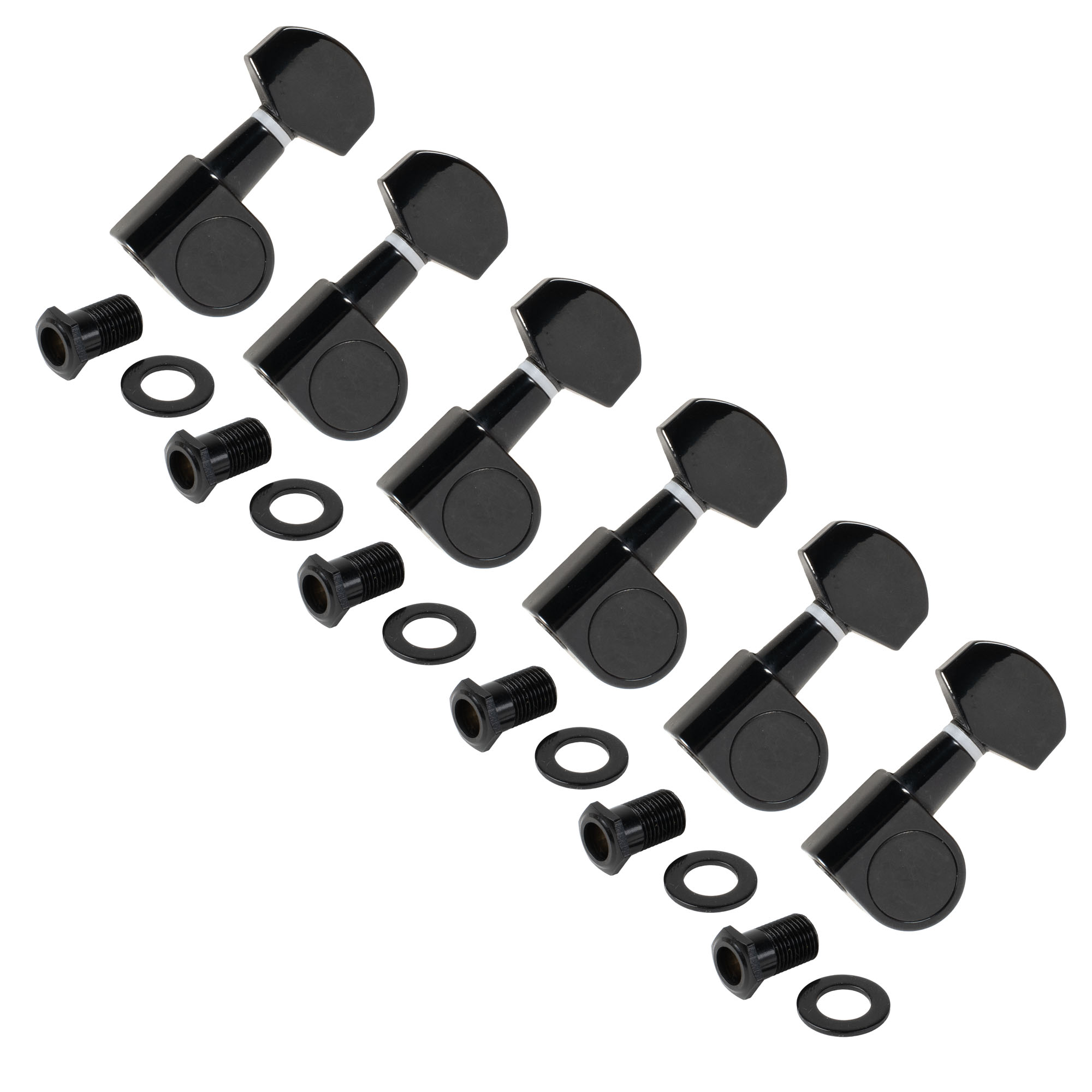 StewMac 6-In-Line Tuners with Large Schaller-style Knob, Black StewMac 6-In-Line Tuners with Large Schaller-style Knob, Black