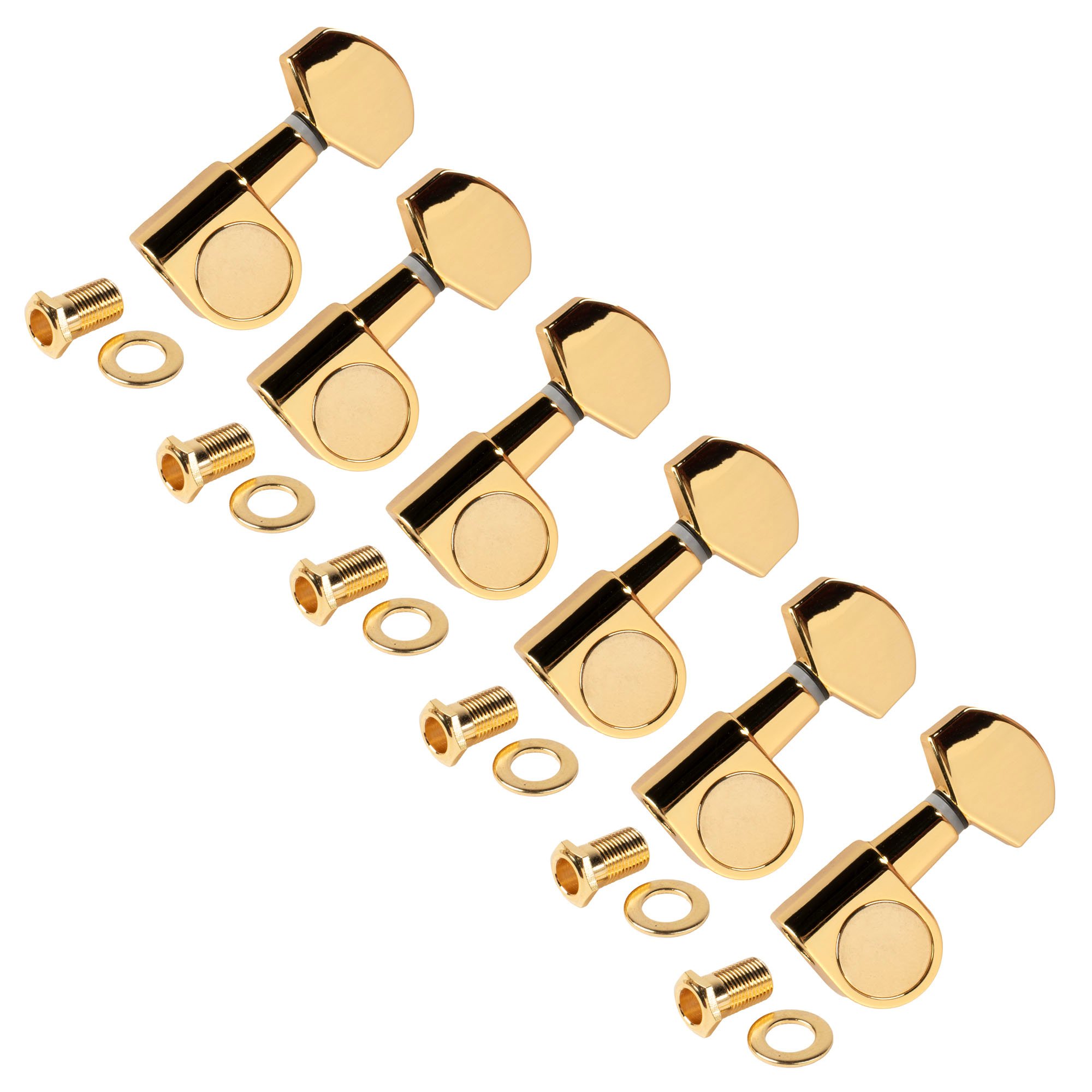 StewMac 6-In-Line Tuners with Large Schaller-style Knob, Gold StewMac 6-In-Line Tuners with Large Schaller-style Knob, Gold