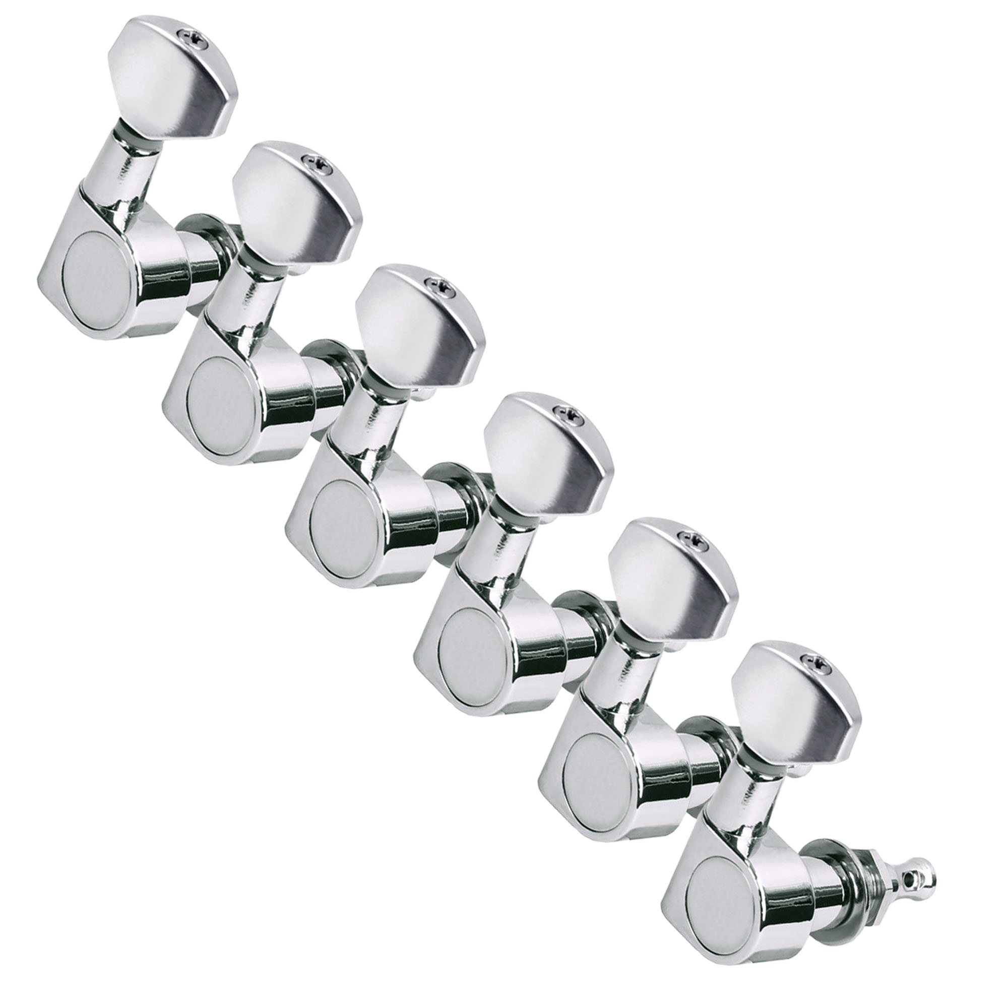 StewMac 6-In-Line Tuners with Small Schaller-style Knob, Chrome StewMac 6-In-Line Tuners with Small Schaller-style Knob, Chrome