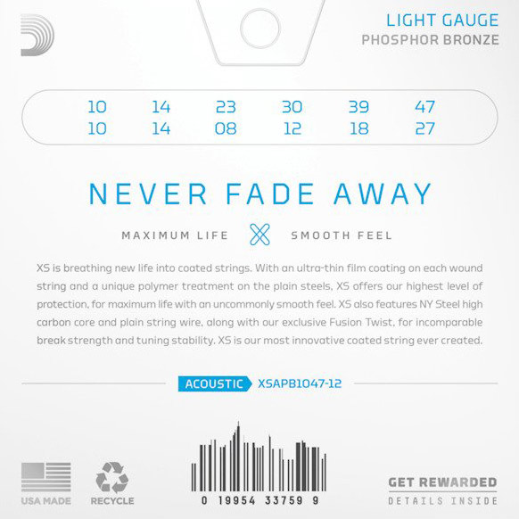 D'Addario XS Phosphor Bronze 12string Acoustic Guitar Strings StewMac