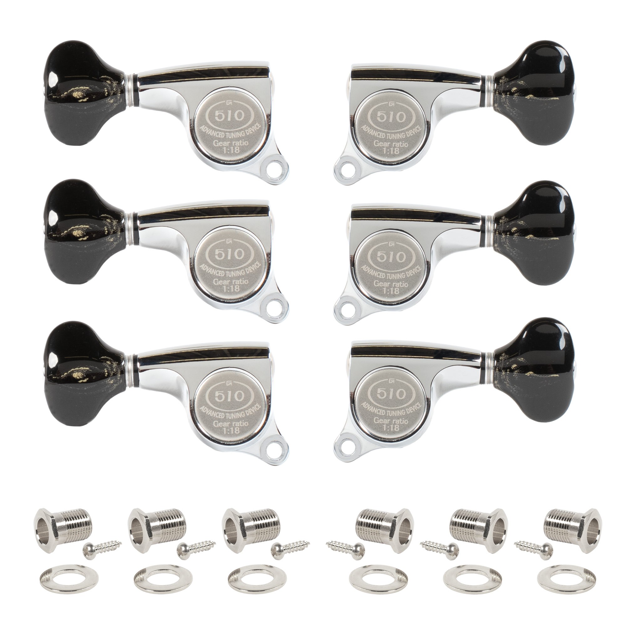 Gotoh Mini 510 3+3 Tuners with Custom Knobs, Chrome Gotoh Mini 510 3+3 Tuners with Custom Knobs, Chrome