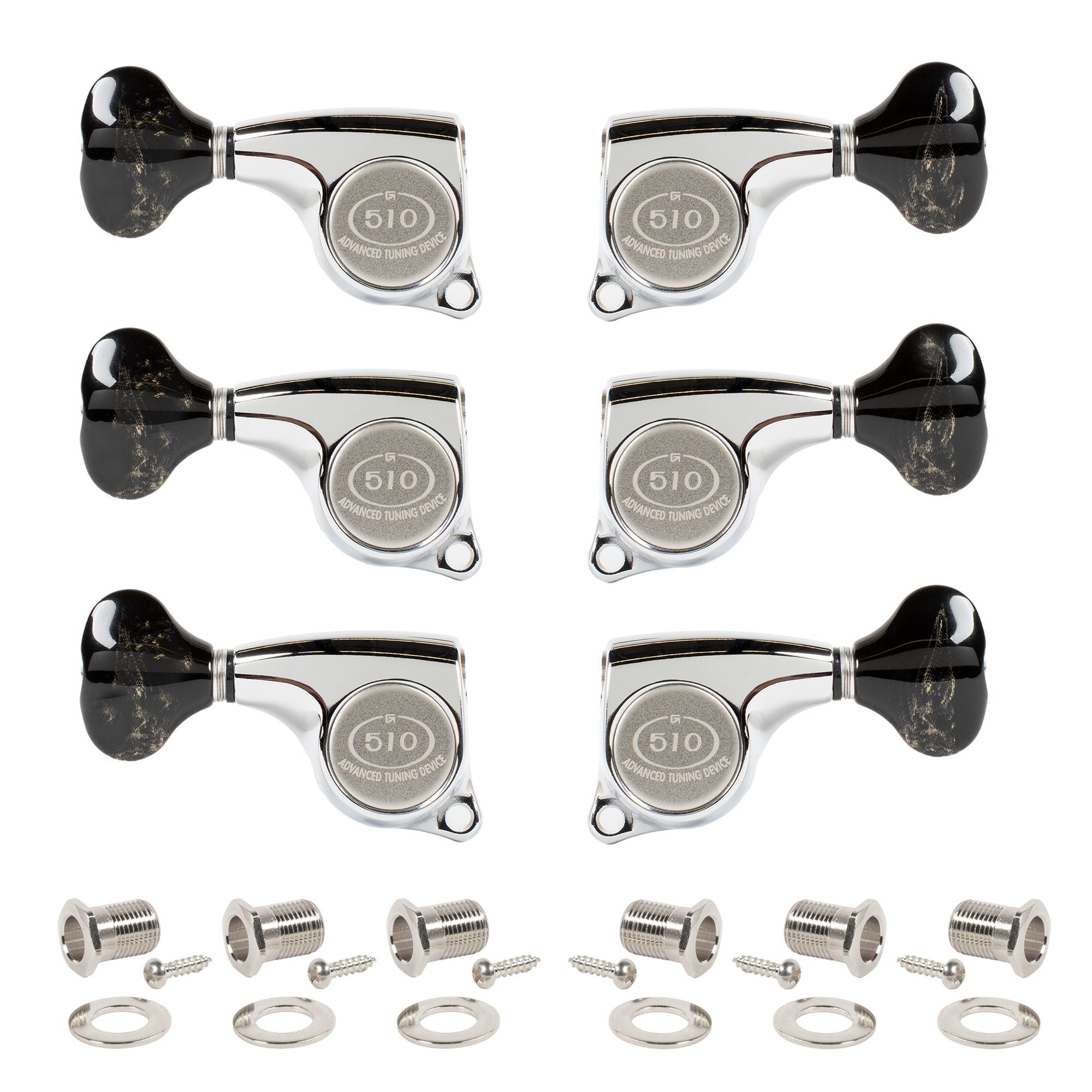 Gotoh Midsize 510 3+3 Tuners with Custom Knobs, Chrome Gotoh Midsize 510 3+3 Tuners with Custom Knobs, Chrome