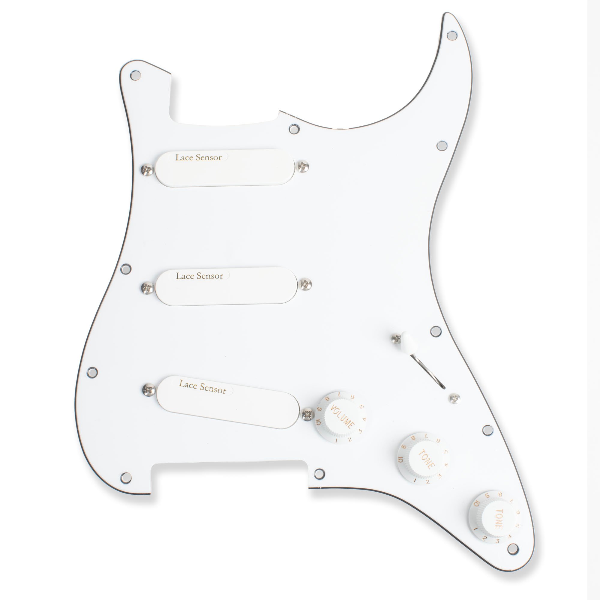 Lace Sensor Gold Triple Prewired Pickguard PLUS, White Lace Sensor Gold Triple Prewired Pickguard PLUS, White