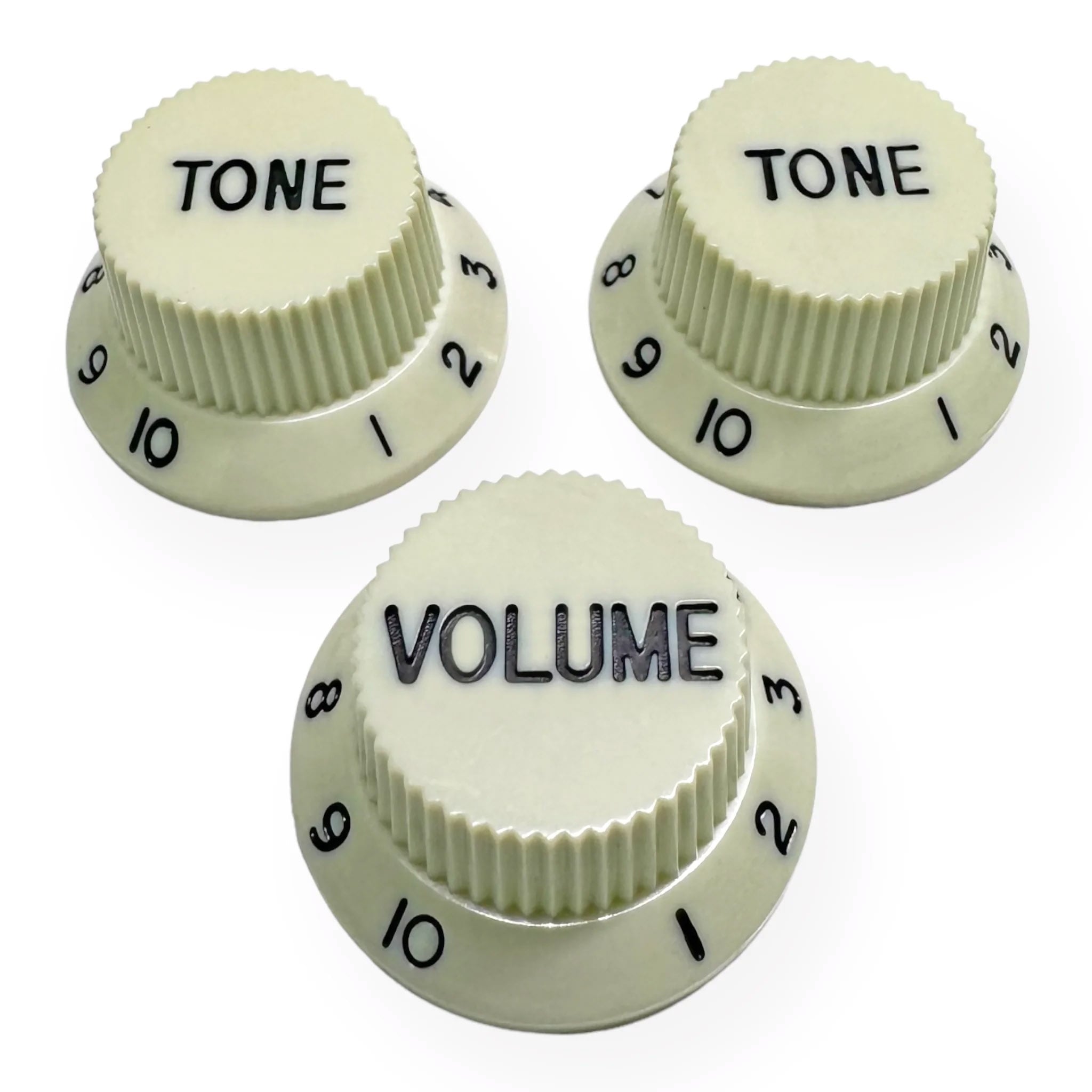 StewMac Volume + Tone Knobs for Strat - Set of 3, Vintage White
