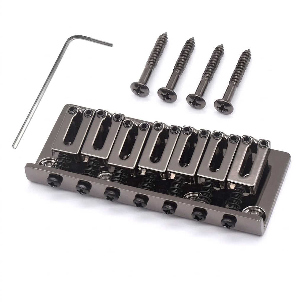 StewMac 7-String Hardtail Bridge, 10.5 mm Spacing, Black Nickel