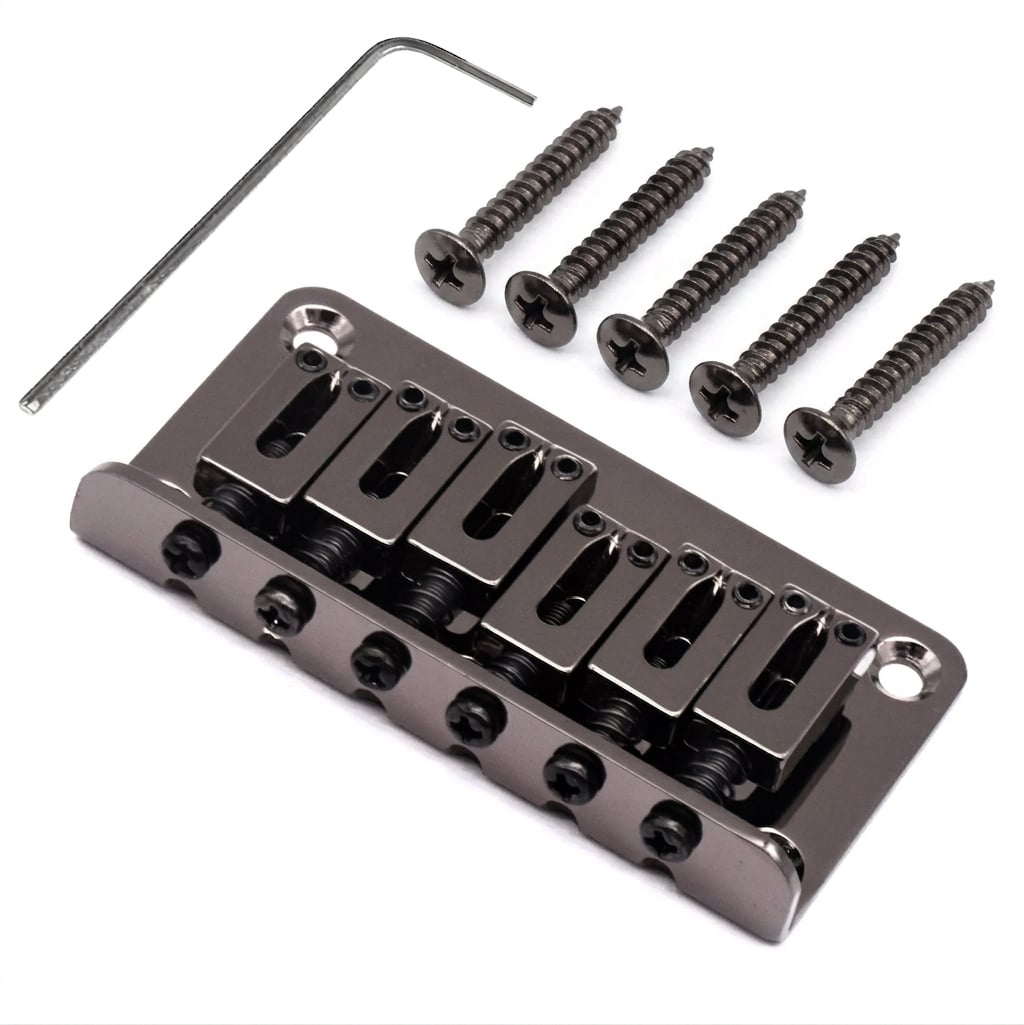 StewMac Dual-Load Hardtail Bridge, Black Nickel