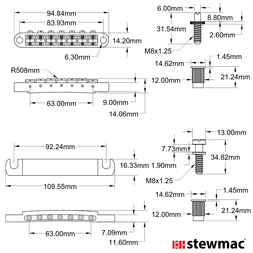 マーチンページ！ StewMac 7-String Tune-o-matic Bridge and Tailpiece - StewMac