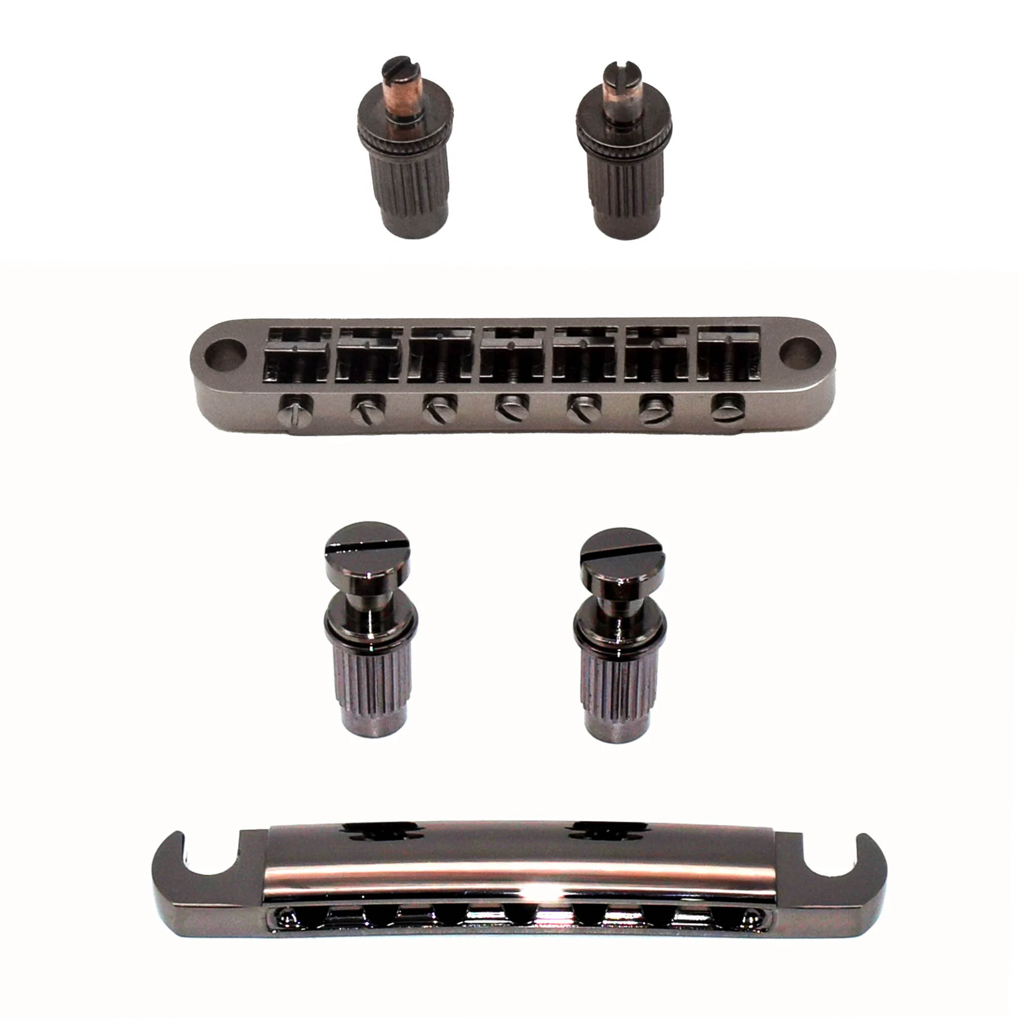 StewMac 7-String Tune-o-matic Bridge and Tailpiece, Black Nickel