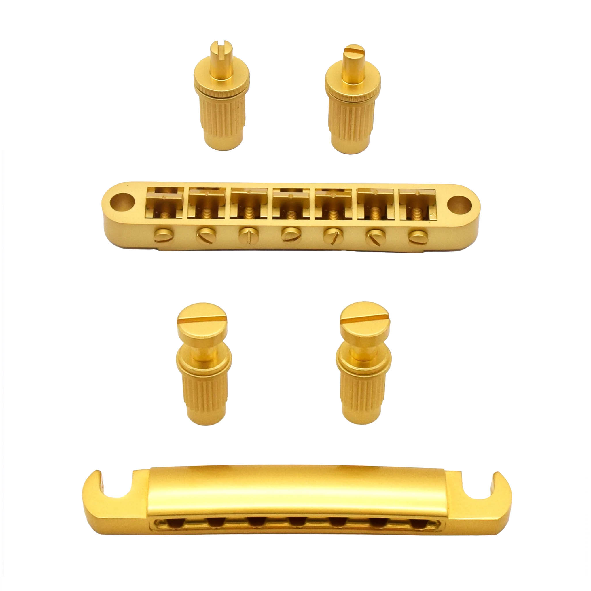 StewMac 7-String Tune-o-matic Bridge and Tailpiece, Satin Gold