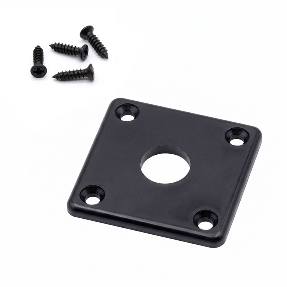 StewMac Square Plastic Jack Plate, Black, Curved