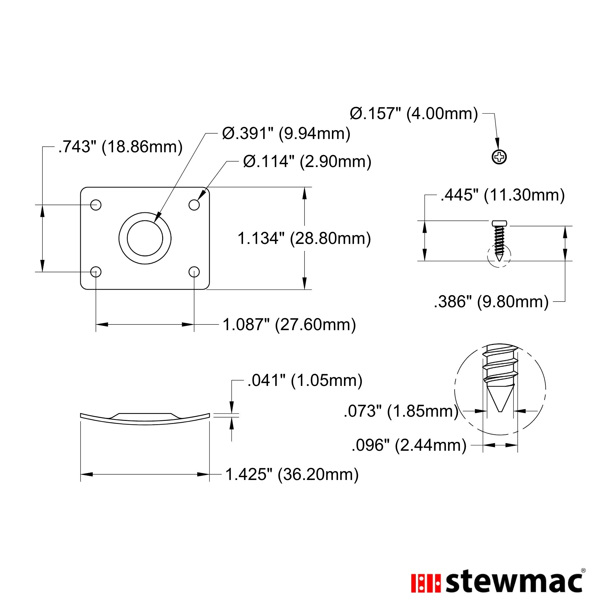 StewMac Steel Rectangular Jack Plate, Recessed Hole - StewMac