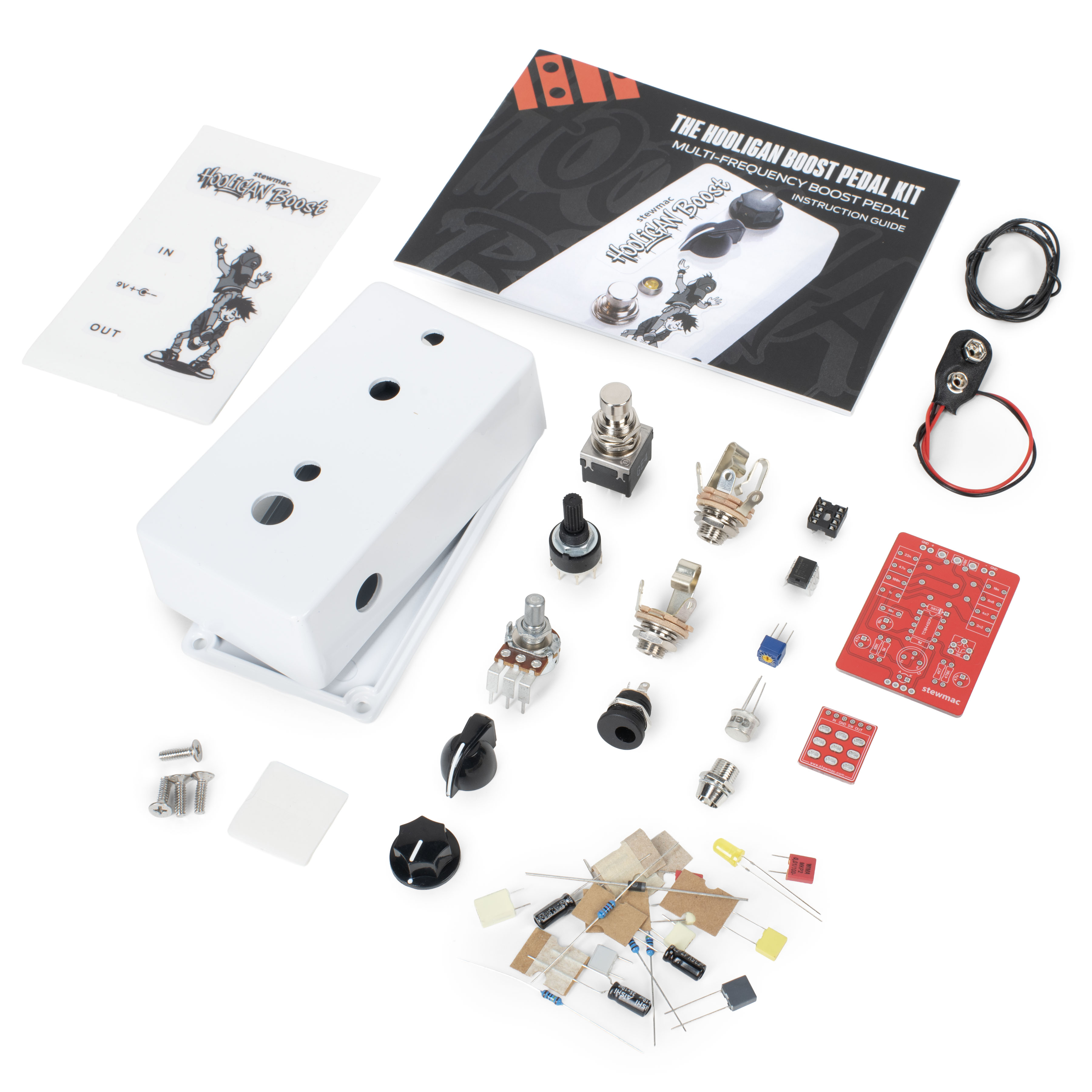 StewMac Hooligan Boost DIY Pedal Kit, With White Enclosure