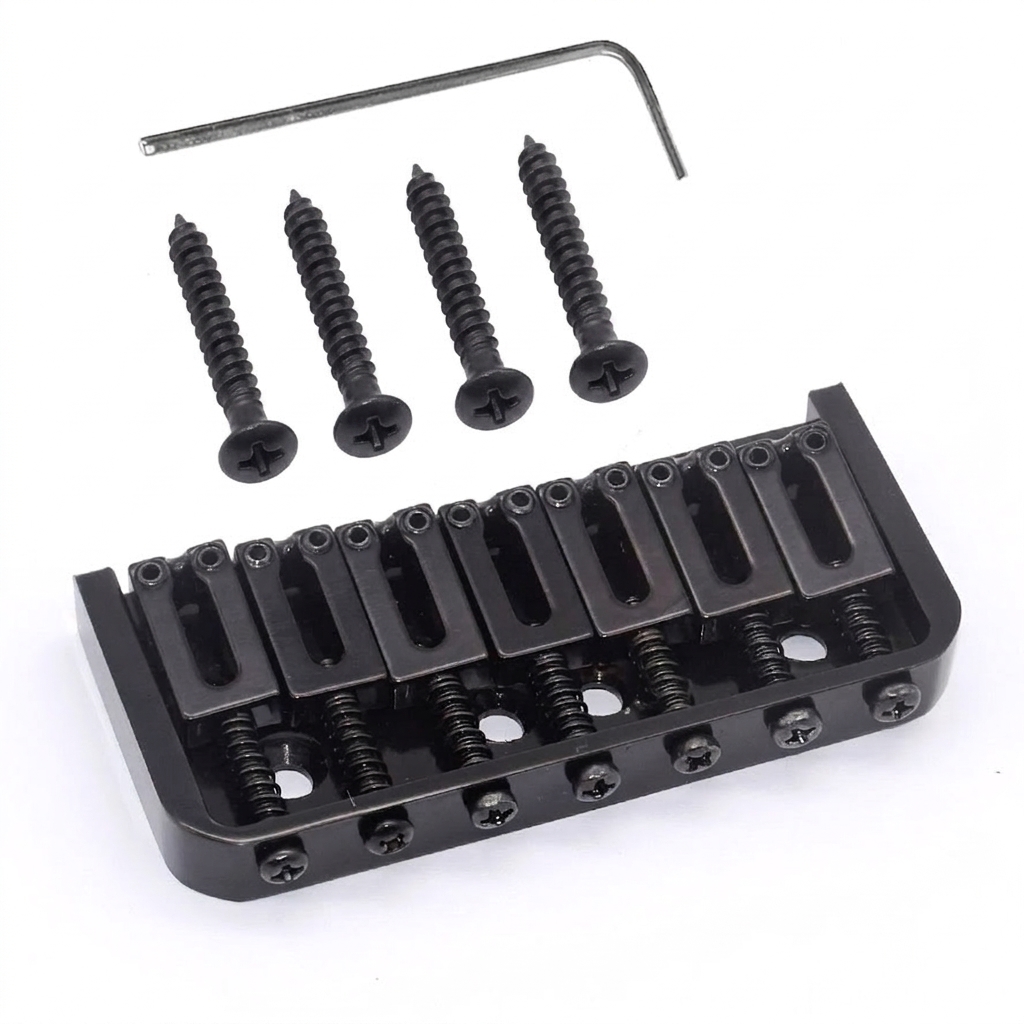 StewMac 7-String Hardtail Bridge, Hipshot-style, Black