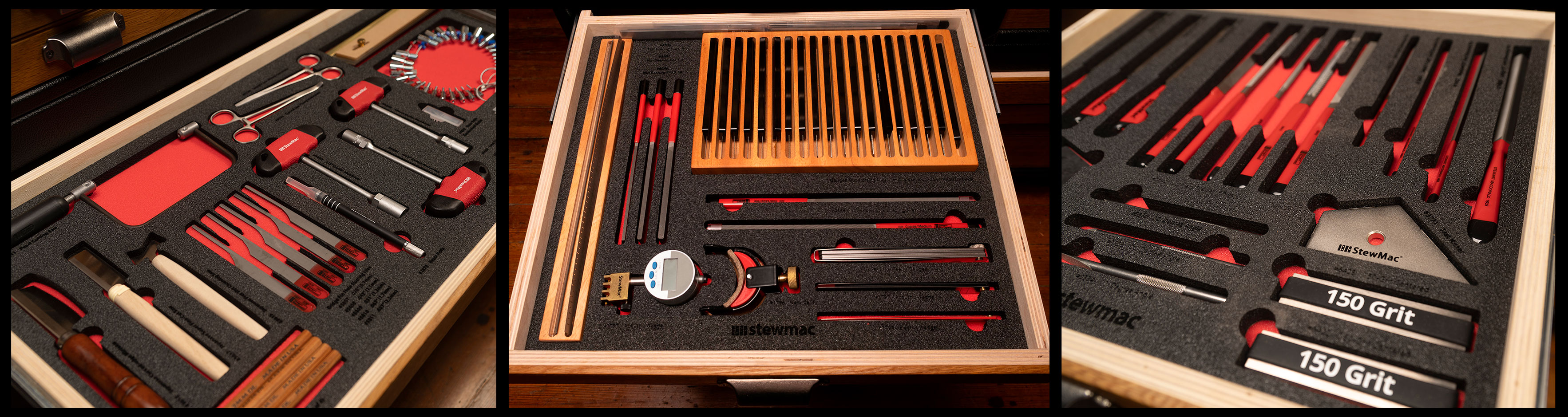 3 picture view of the inside of the ultimate luthier tool box