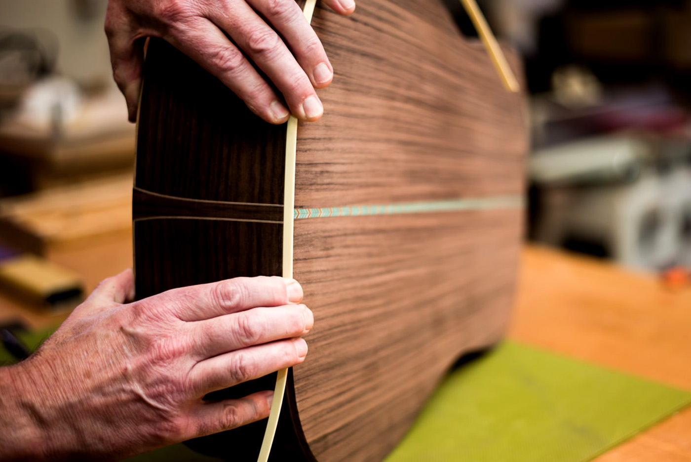 Adding binding to the tail end of an acoustic guitar